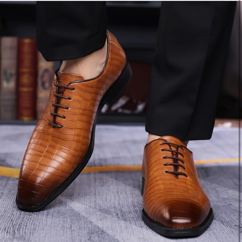 Mens Retro Oxford Dress Shoes Textured Leather Non Slip Business Casual 11 Brown - Picture 5 of 6